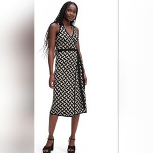 Diane Von Furstenberg x Target Black  and Cream Patterned Midi Wrap Dress